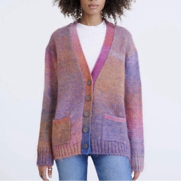 Re/Done Sweaters - Re/Done 90s Size M Oversized Cardigan Space Dye, Blue/Pink, Retro Sweater